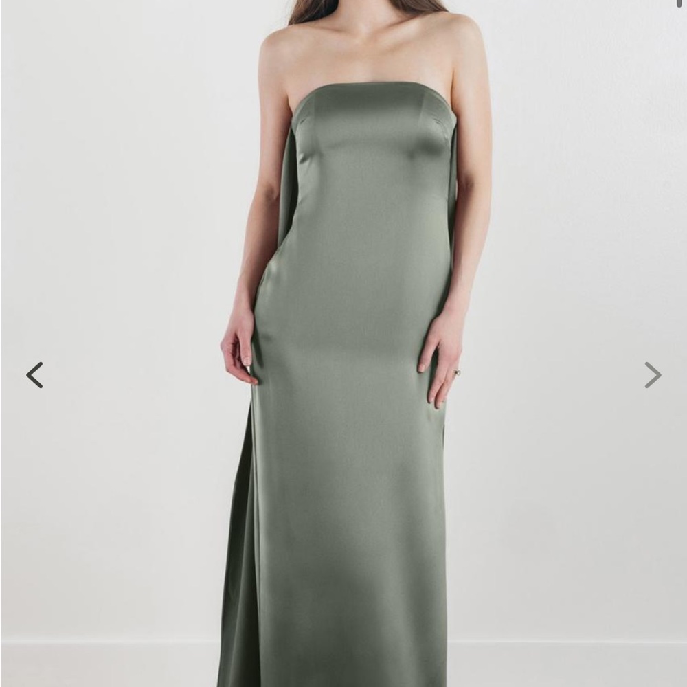 Watters Strapless Satin Gown in Sage